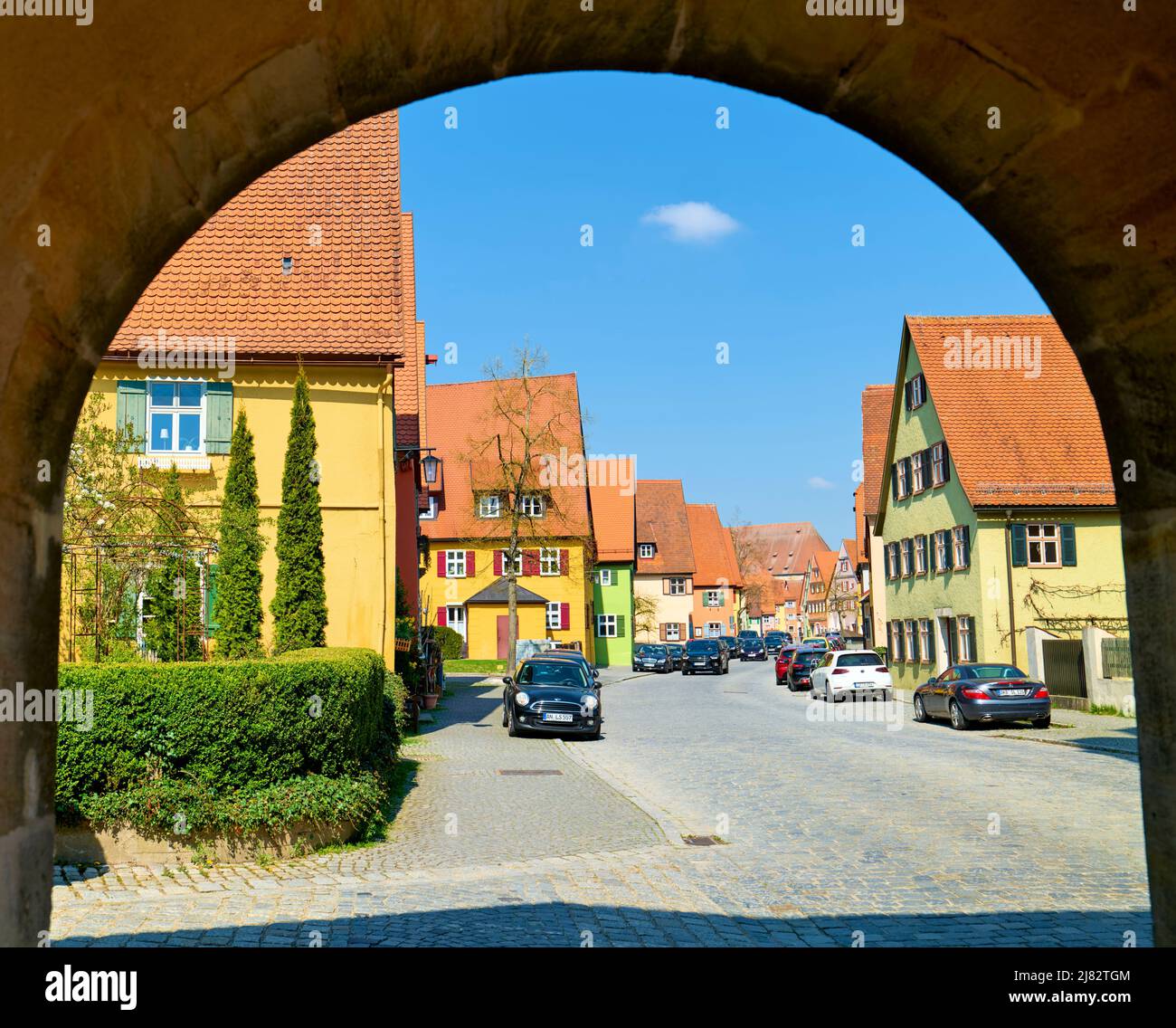 Germania Baviera strada Romantica. Historische Altstadt Dinkelsbuhl. Città vecchia Foto Stock