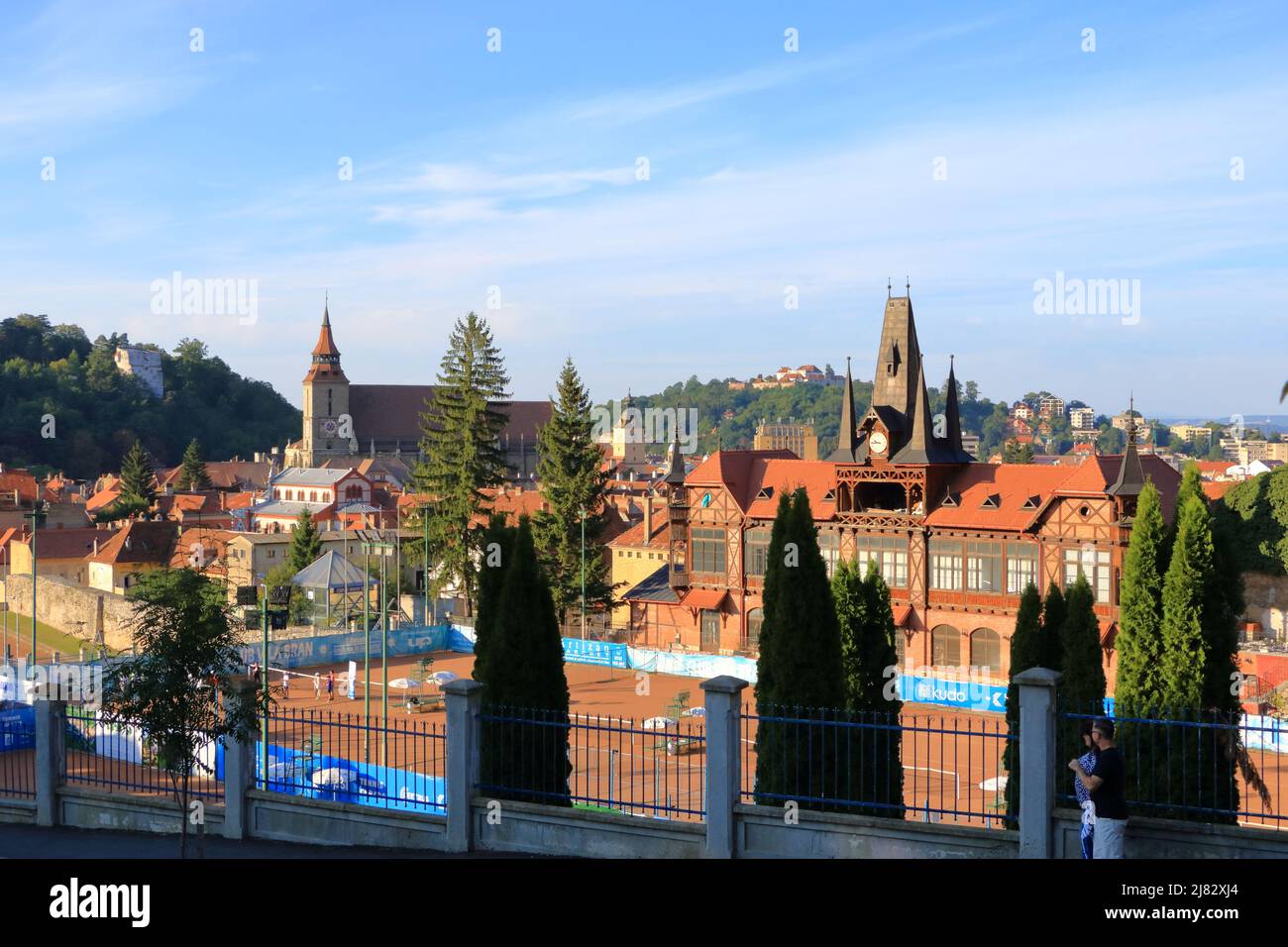 Vista panoramica dello skyline di Brasov Kronstadt, Romania Foto Stock