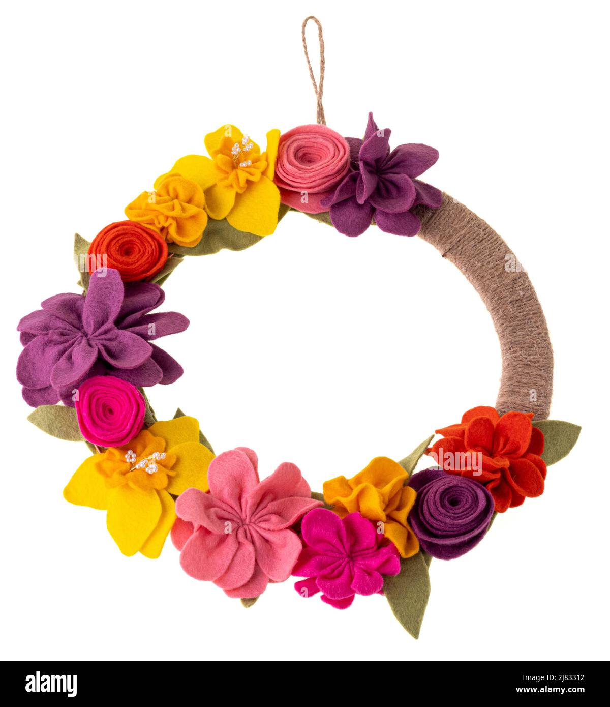 Corona rustica di fiori in feltro. Foto Stock