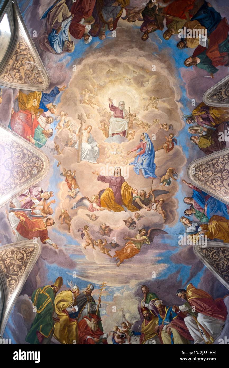 Affreschi del soffitto nella chiesa di San Giacomo di Augusta Roma Italia Foto Stock