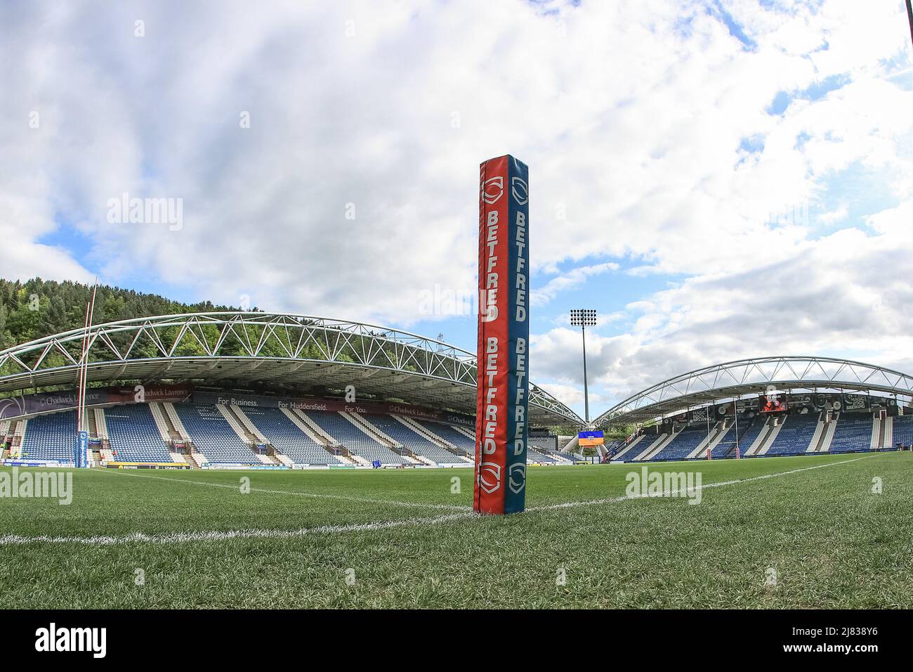 Una vista generale del John Smith Stadium davanti a questa sera Betfred Super League Round 12 fixture, Huddersfield Giants contro Wigan Warriors Foto Stock