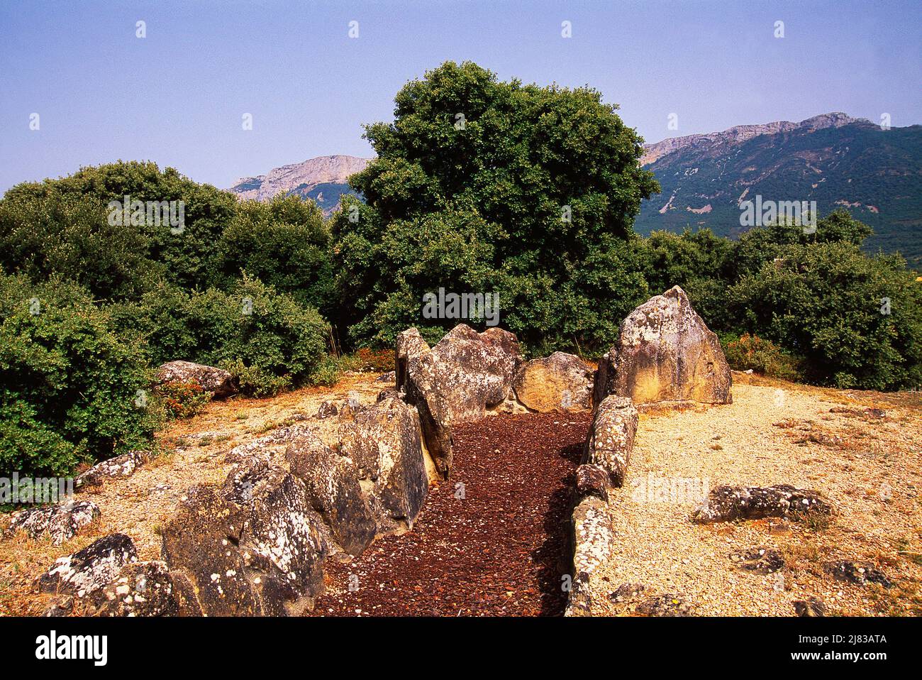 dolmen di Los Llanos. Elvillar, provincia di Alava, Paesi Baschi, Spagna. Foto Stock