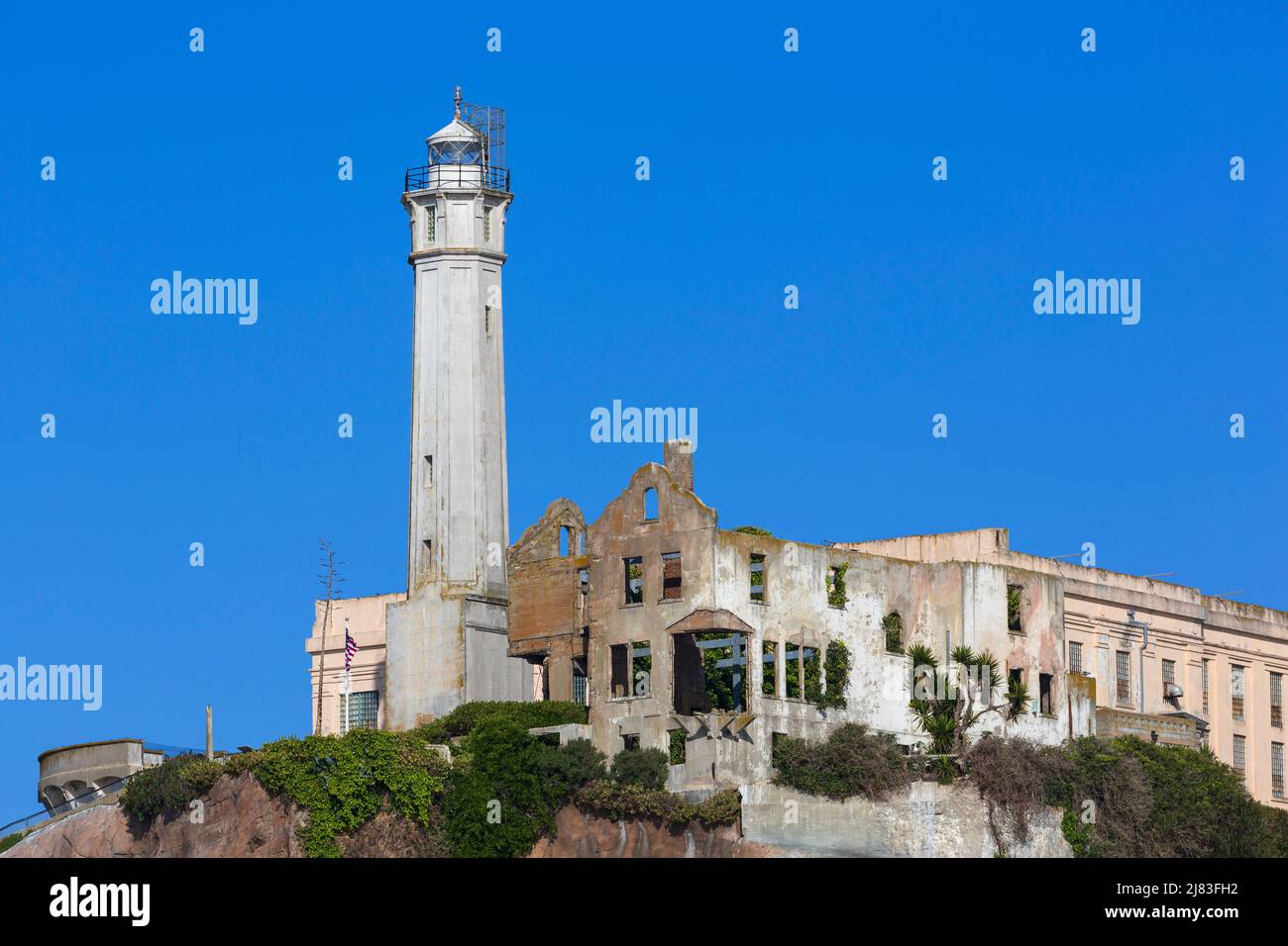 Faro di Alcatraz Island, San Francisco, California, Stati Uniti Foto Stock