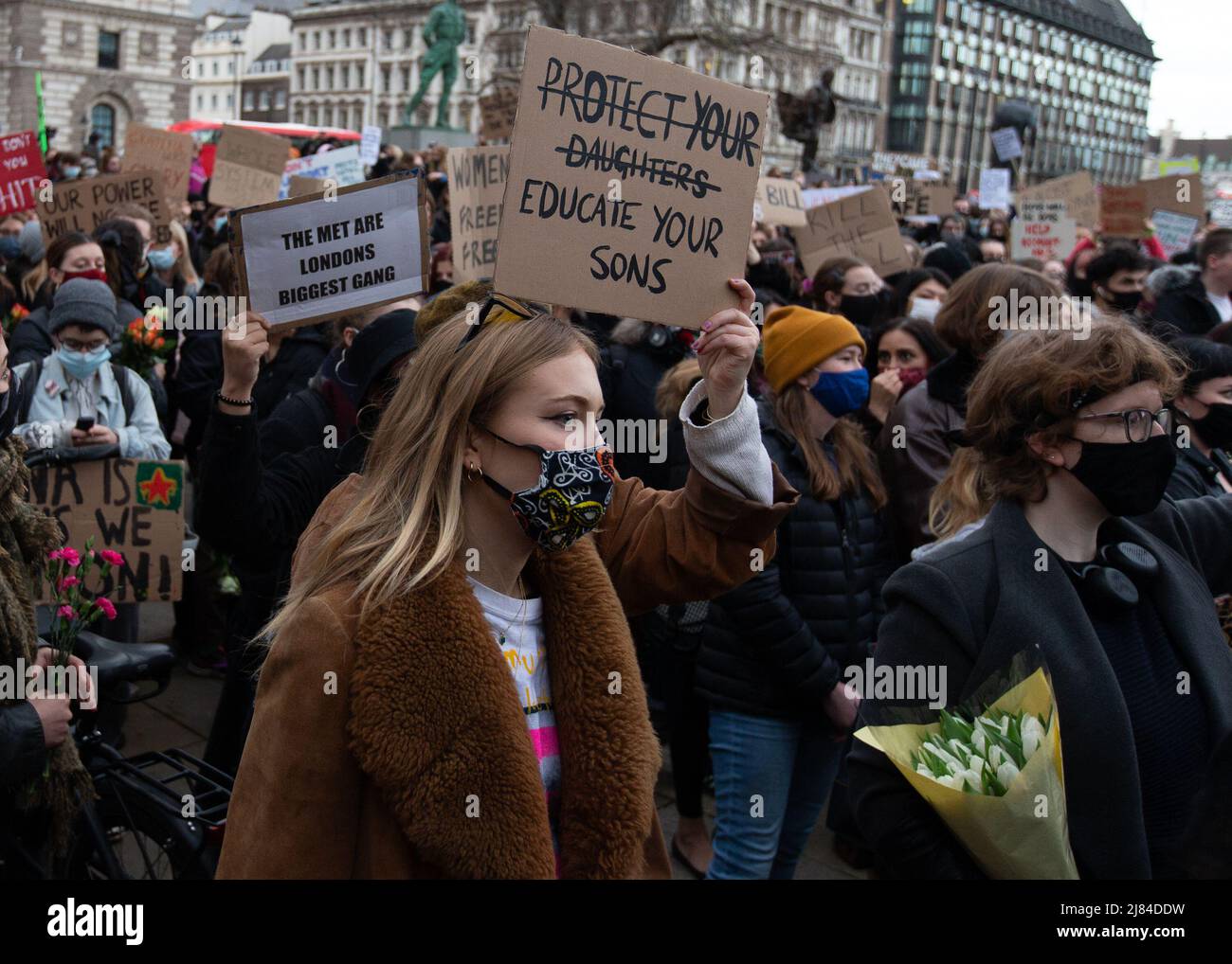 La protesta 'Reclaim these Streets' si è manifestata a Parliament Square a Londra, Regno Unito presentando: Atmosphere dove: Londra, Regno Unito quando: 15 Mar 2021 Credit: Mario Mitsis/WENN Foto Stock