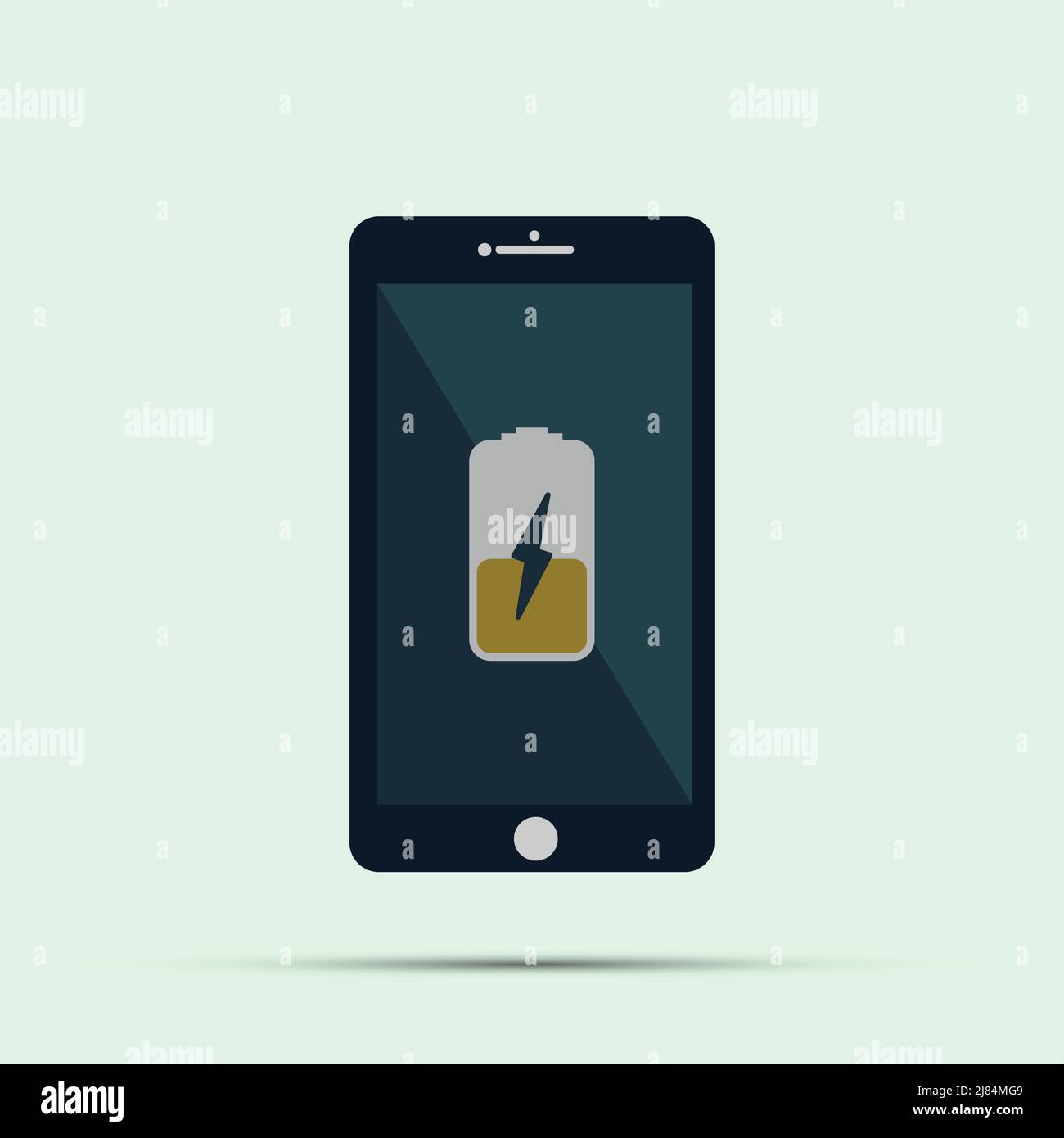 Telefono cellulare.smartphone con icona gialla della batteria di ricarica sullo schermo,illustrazione del vettore Illustrazione Vettoriale