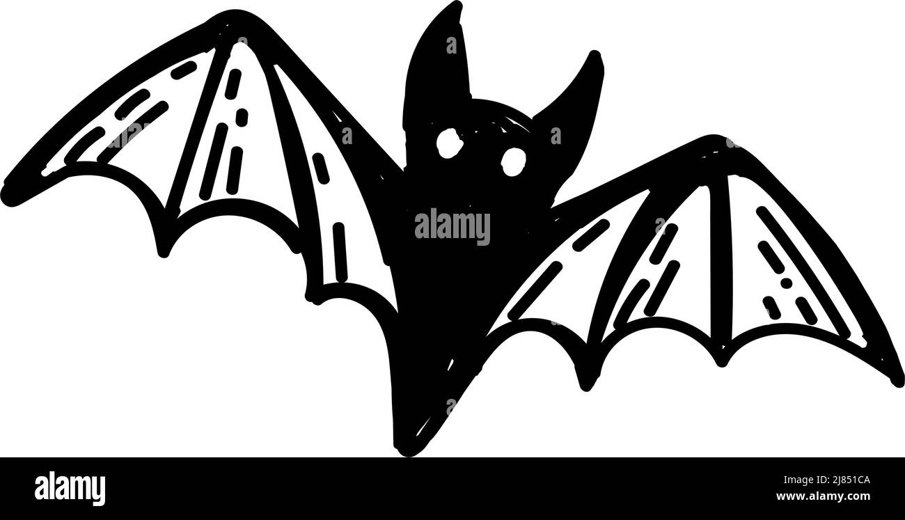 Un mazza per Halloween, disegnata in stile doodle. Un simbolo di vampiri. Animale che succhia sangue. Elemento vettoriale per Halloween Illustrazione Vettoriale
