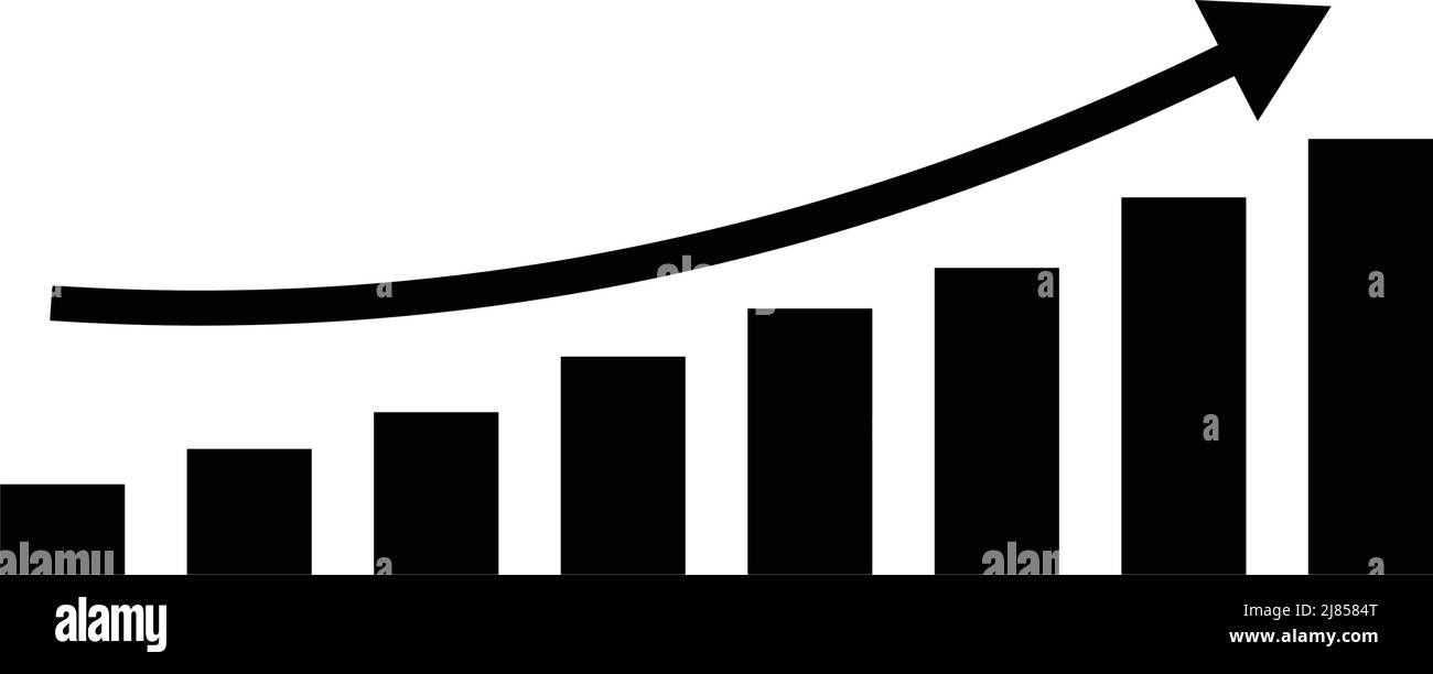 Icona di silhouette con freccia e grafico a barre progressivamente crescente. Vettore modificabile. Illustrazione Vettoriale