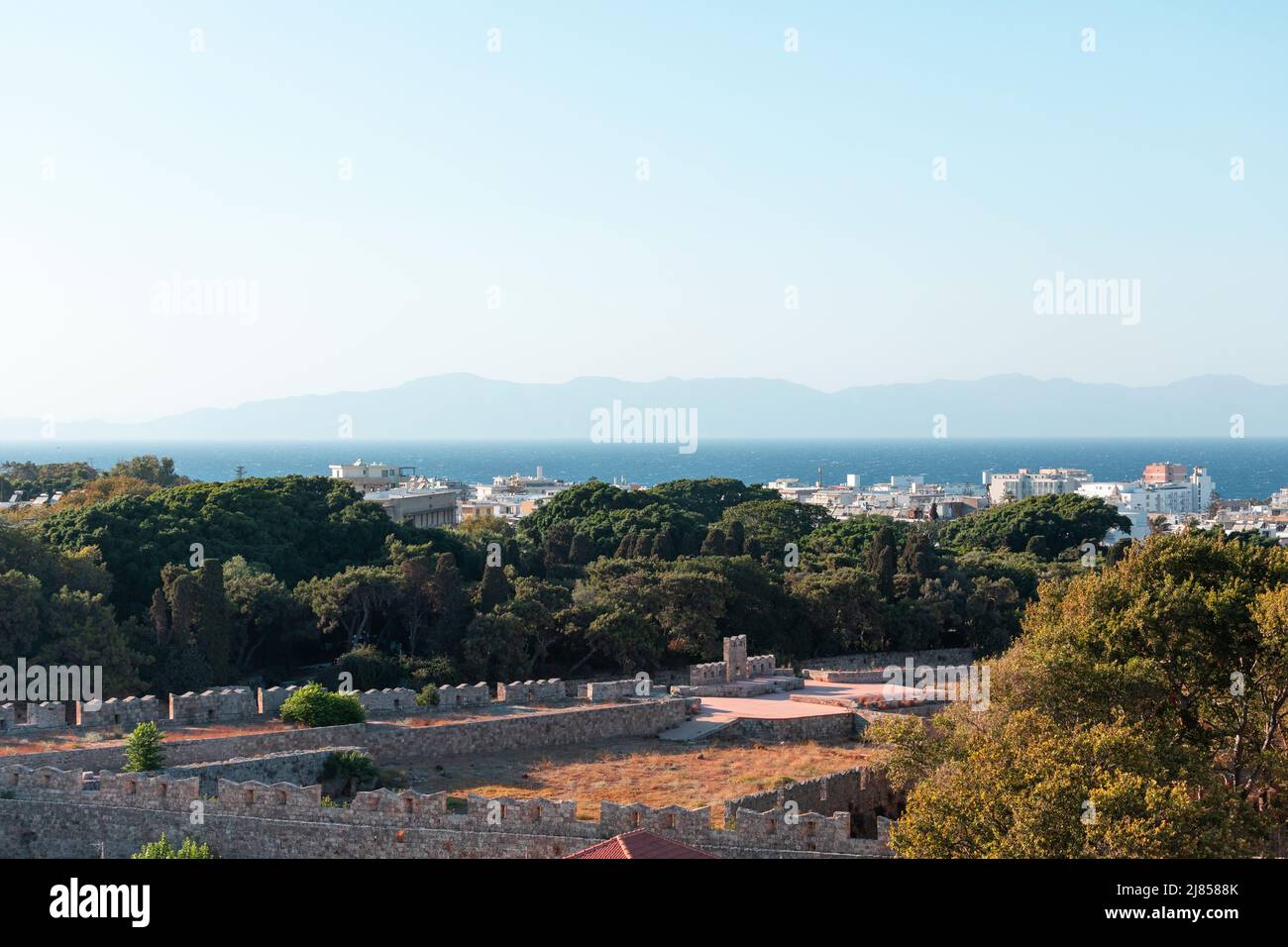Panorama della città vecchia dell'isola di Rodi, Grecia. Foto Stock