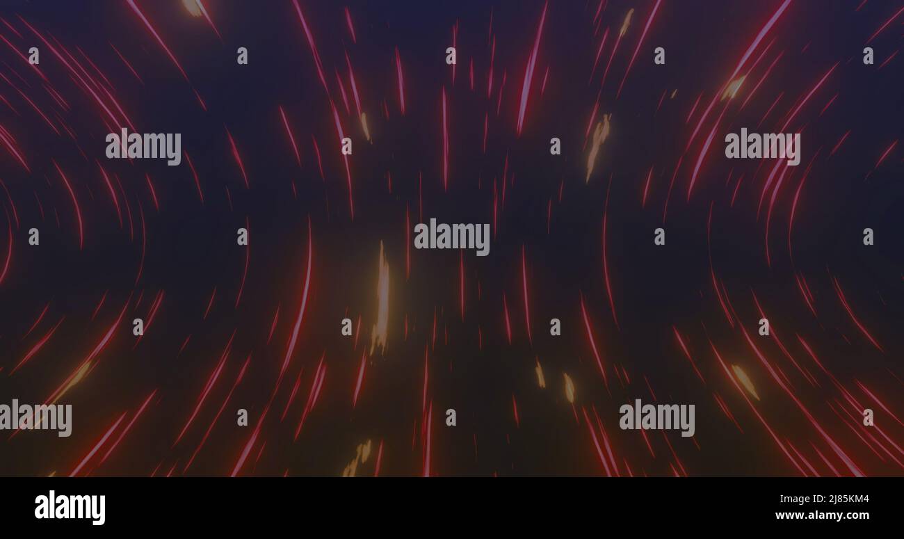 Immagine di cerchi e luci rosse che si muovono velocemente su sfondo nero Foto Stock