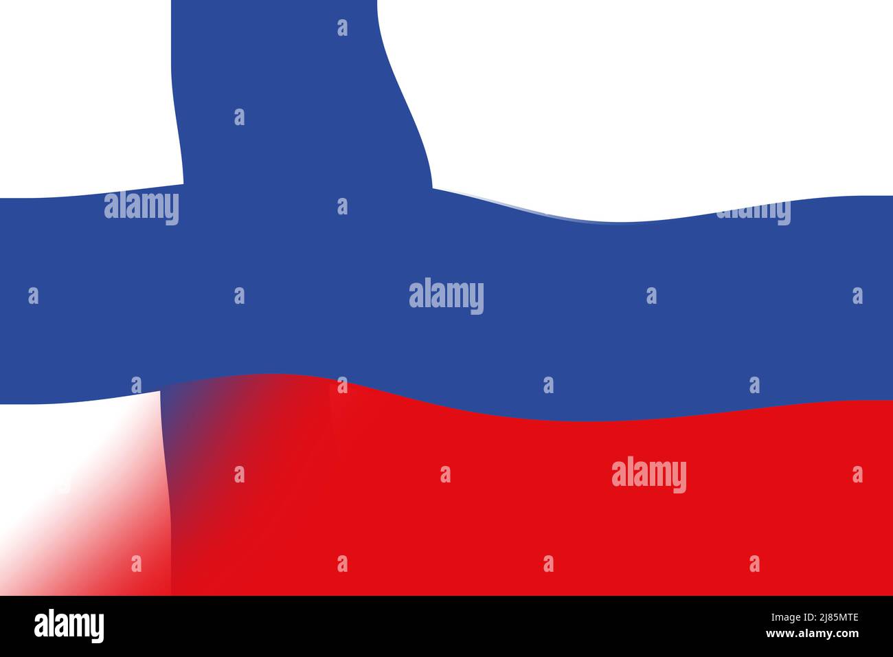 Finlandia e Russia. Bandiera della Finlandia e bandiera della Russia. Concetto di negoziazione, aiuto, associazione dei paesi, relazioni politiche ed economiche. Foto Stock