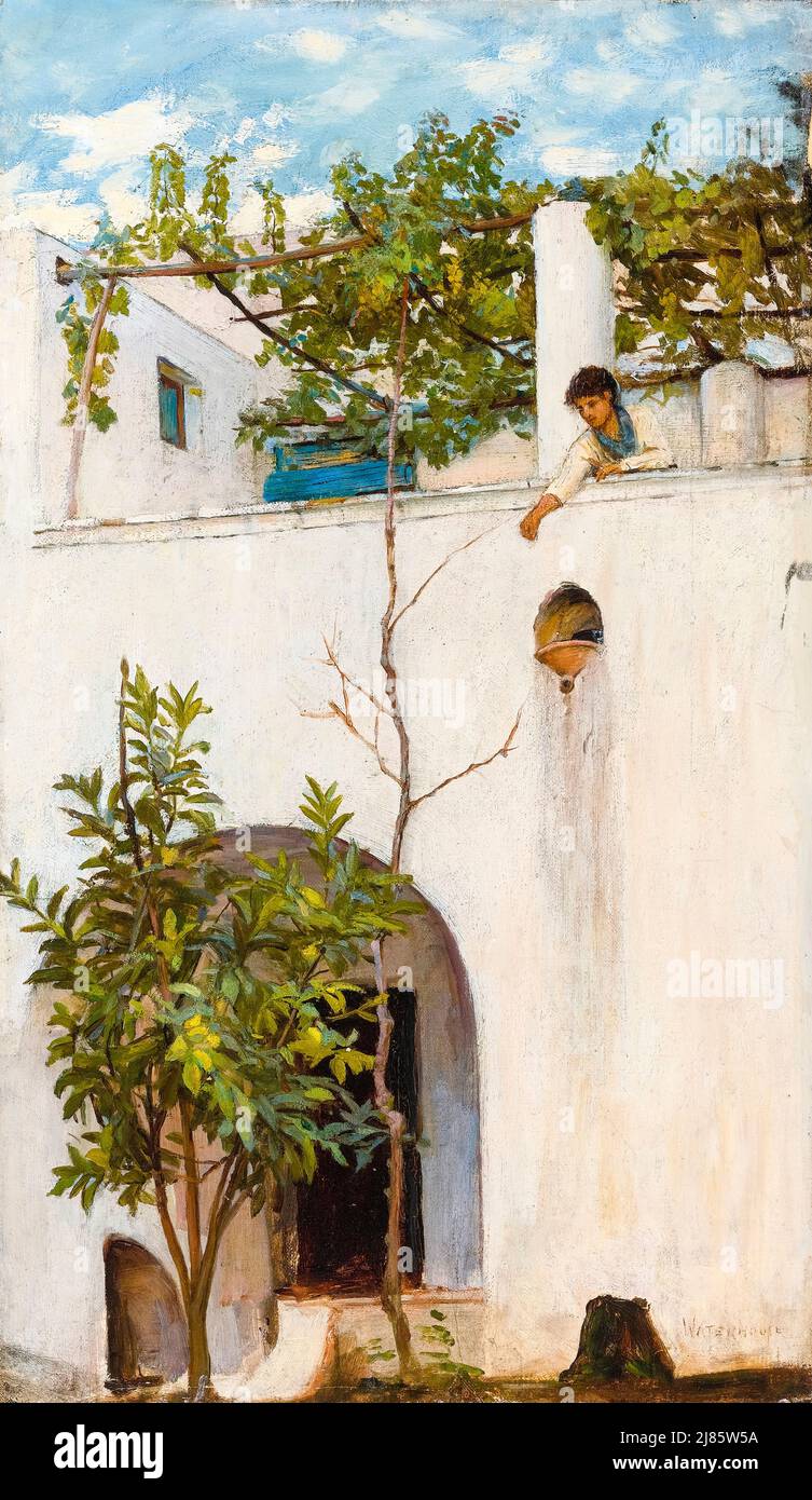 John William Waterhouse, Lady on A Balcony, Capri, pittura in olio su tela, circa 1889 Foto Stock