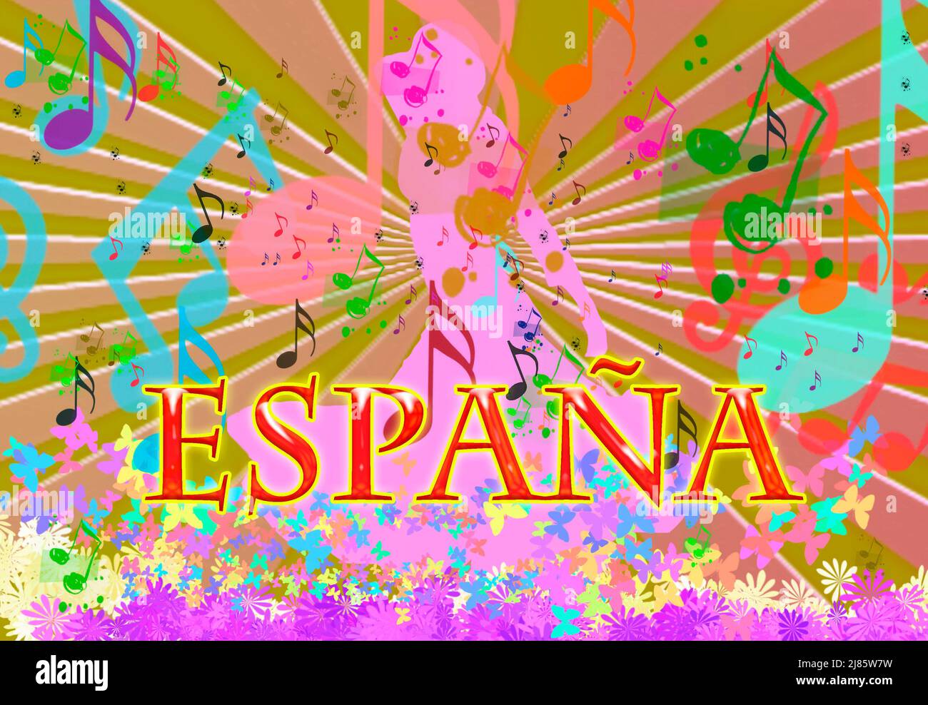 Illustrazione o vettore di tradizioni tipiche e musica della Spagna Foto Stock