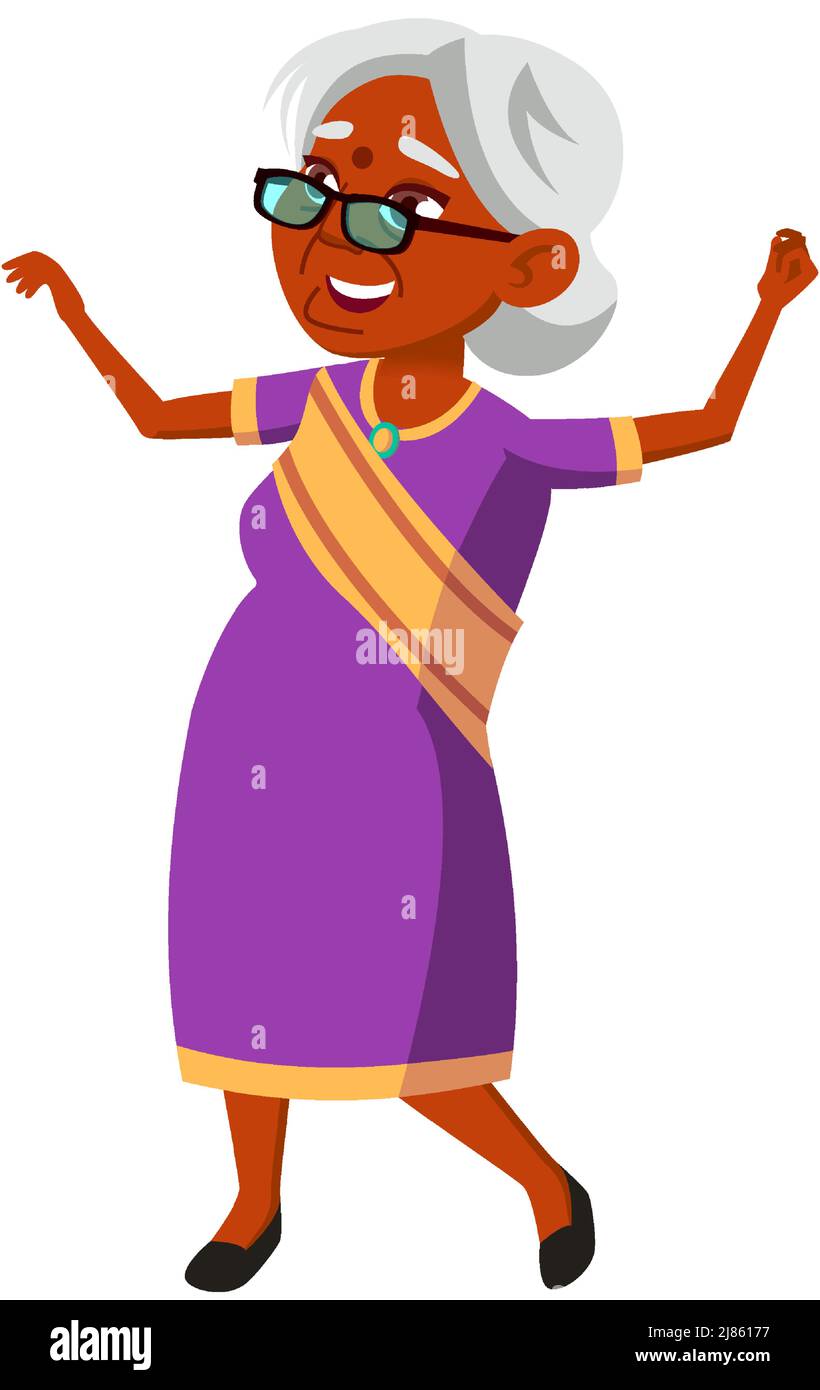 Anziana donna che danza indiana nazionale danza vettore Illustrazione Vettoriale
