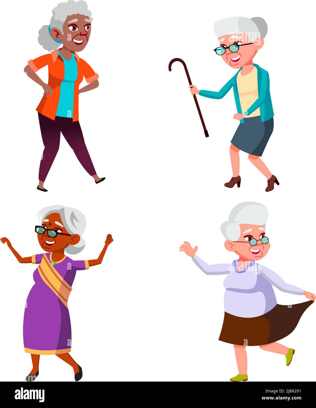 Donne anziane pensionato Dancing e set di riposo Vector Illustrazione Vettoriale