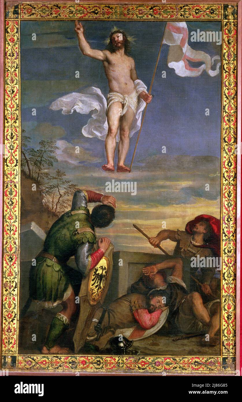 La risurrezione di Cristo di Tiziano Vecellio (c.1488-1576); Palazzo Ducale, Urbino, Italia; Italiano, fuori dal copyright. Foto Stock