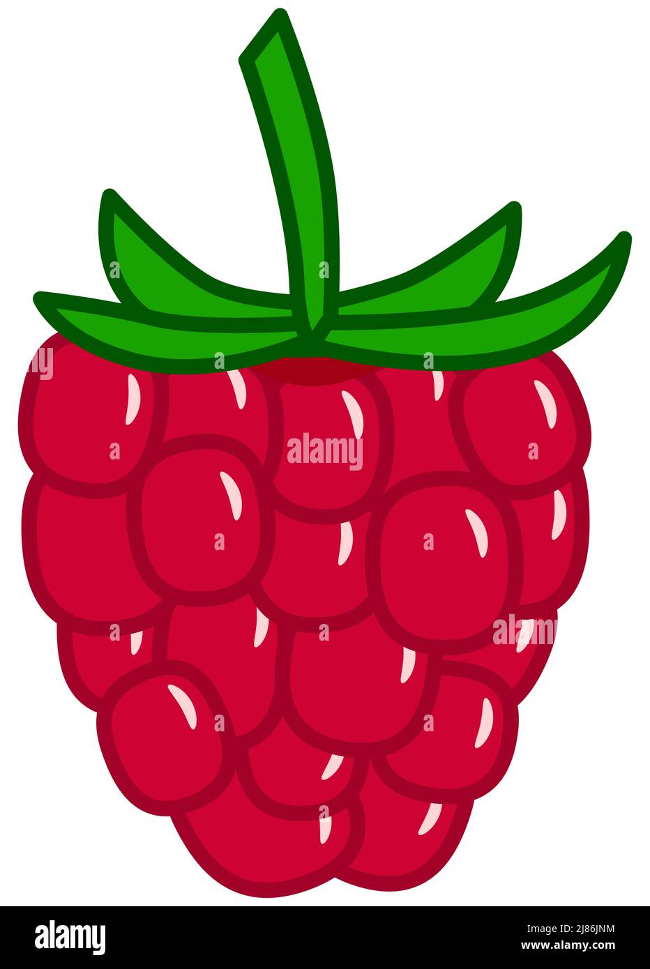 Semplice icona di frutta di lampone rosso con foglie verdi Illustrazione Vettoriale