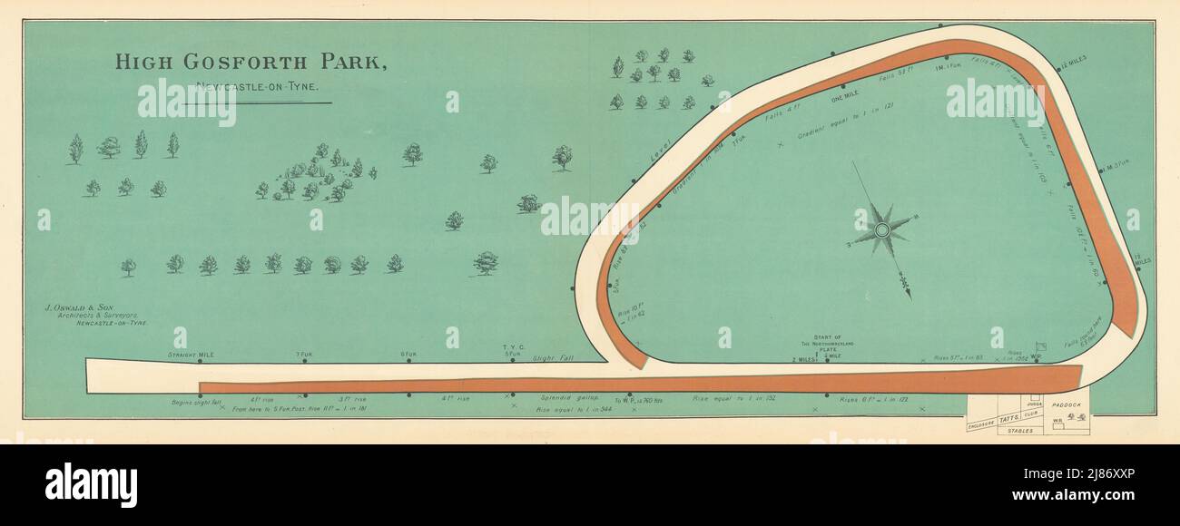 High Gosforth Park racecourse, Newcastle-on-Tyne. BAYLES 1903 vecchia mappa antica Foto Stock