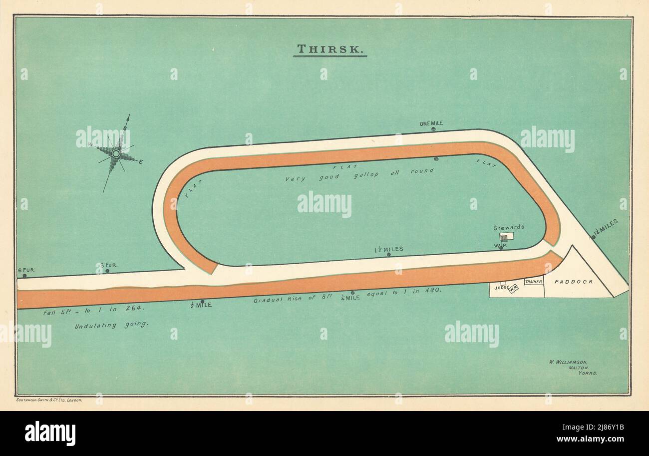 thirsk racecourse, Yorkshire. BAYLES 1903 vecchia mappa antica vintage piano grafico Foto Stock