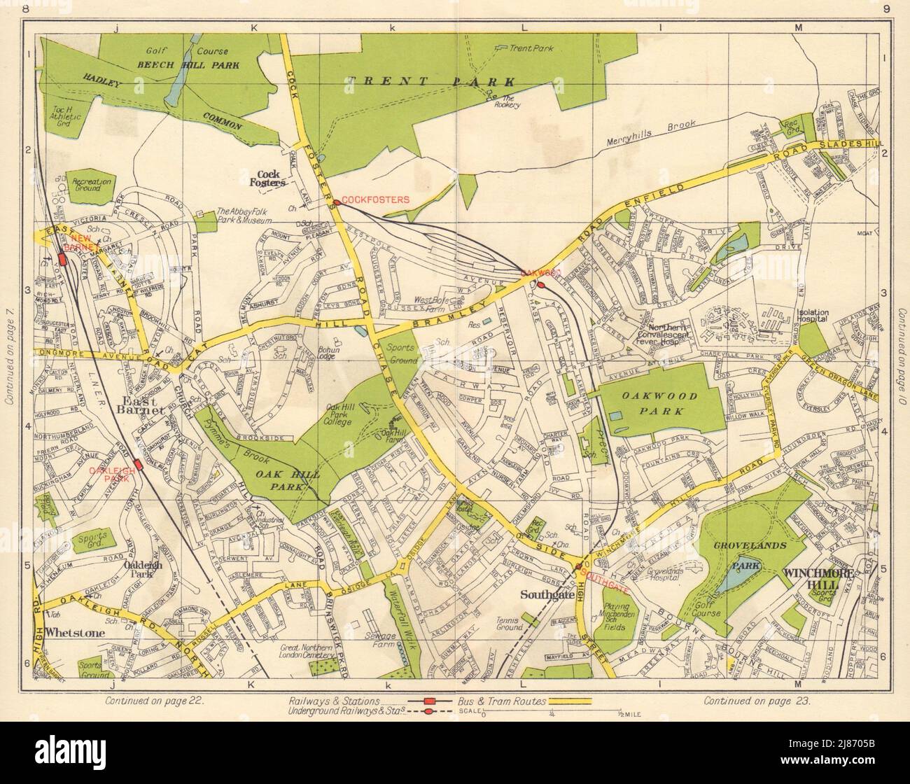 N LONDRA. Southgate Cockfosters Oakleigh Park East Barnet Winchmore mappa 1948 Foto Stock