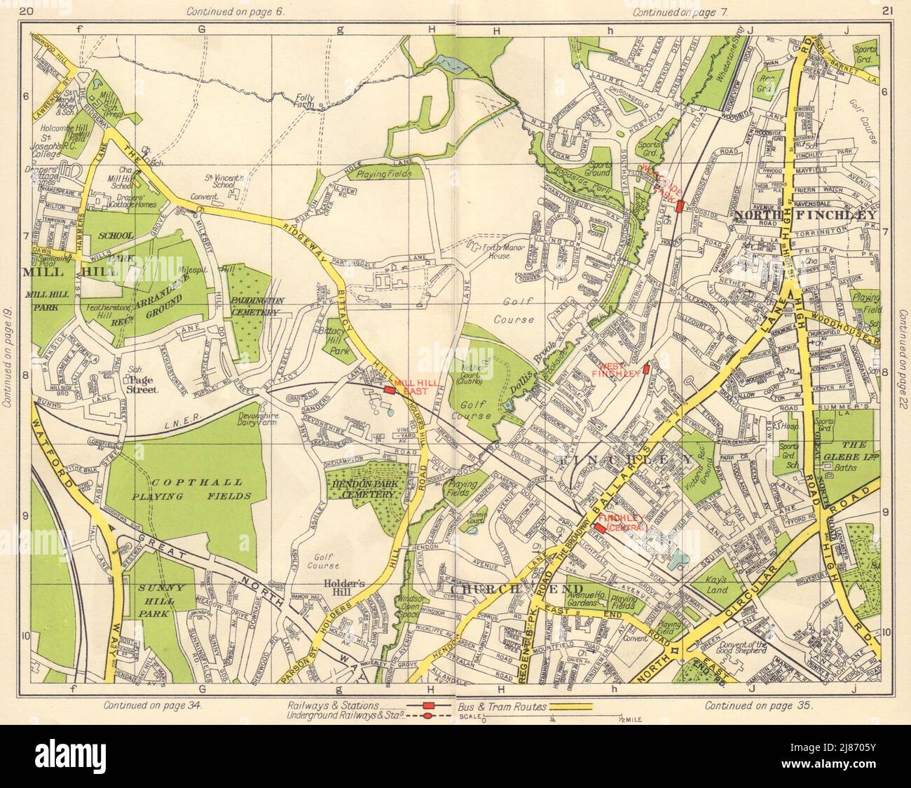 N LONDRA. Church End Finchley Holder's Hill Mill Hill North Finchley 1948 mappa Foto Stock