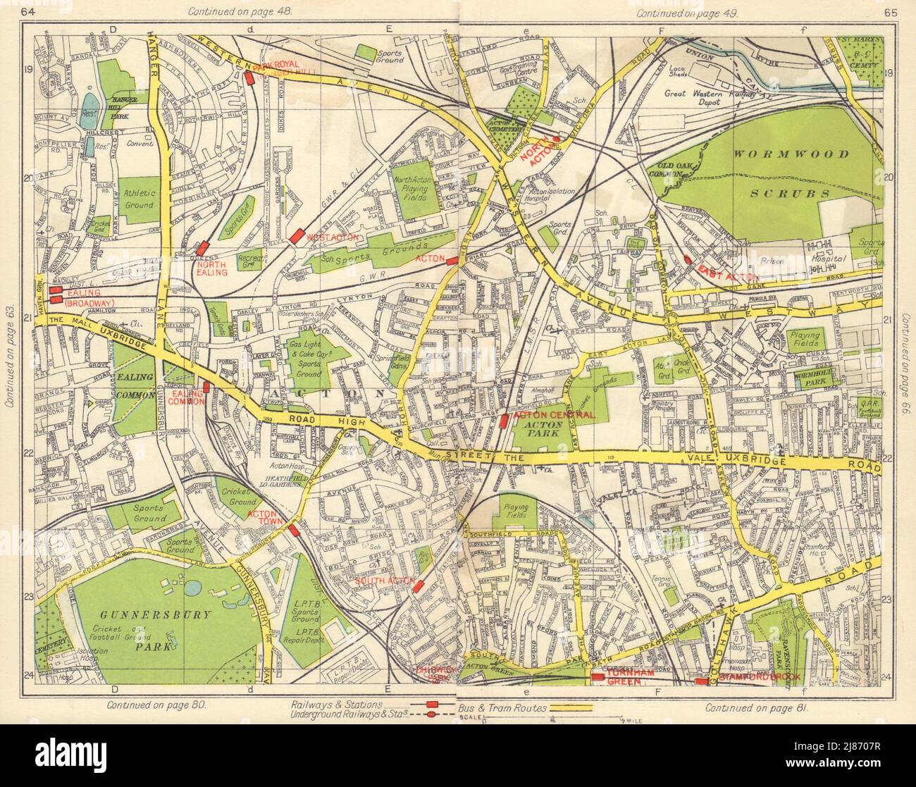 W LONDRA. Acton Gunnersbury Park Royal Ealing Common Turnham Green 1948 mappa Foto Stock