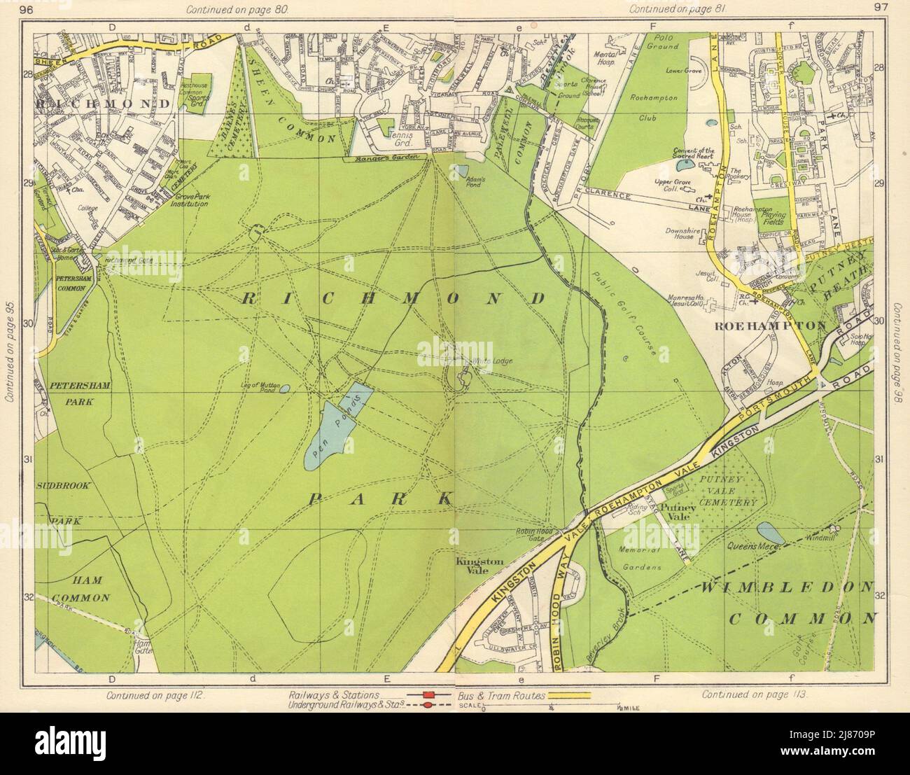 RICHMOND PARK. East Sheen Roehampton Kingston vale Wimbledon comune 1948 mappa Foto Stock