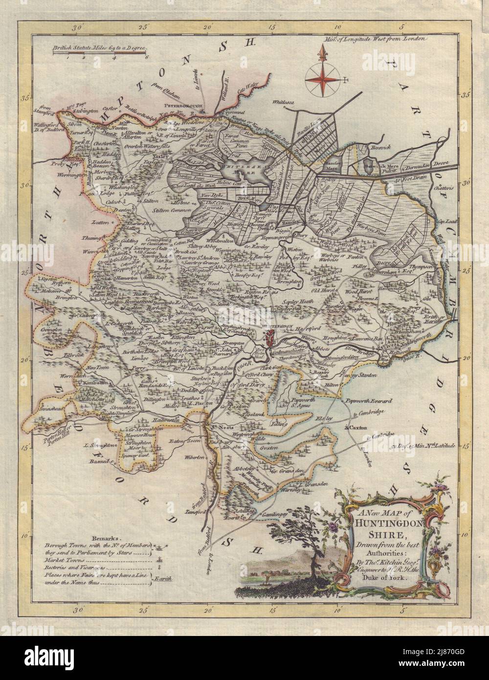 Una nuova mappa dell'Huntingdonshire, tratta dalle migliori autorità. KITCHIN c1764 Foto Stock