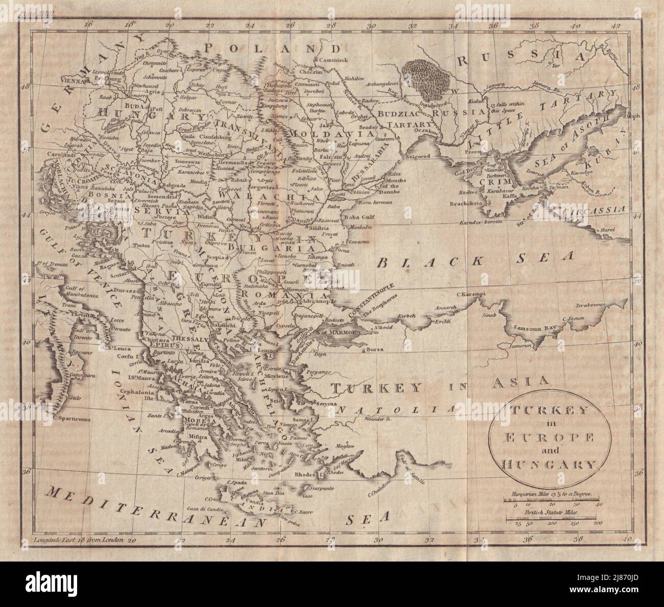 Turchia in Europa e Ungheria. Balcani Grecia Ucraina. WALKER 1805 vecchia mappa Foto Stock