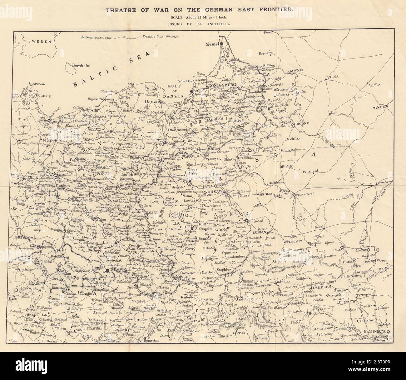 Teatro di guerra sulla frontiera orientale tedesca. Polonia. Mappa Royal Engineers c1914 Foto Stock