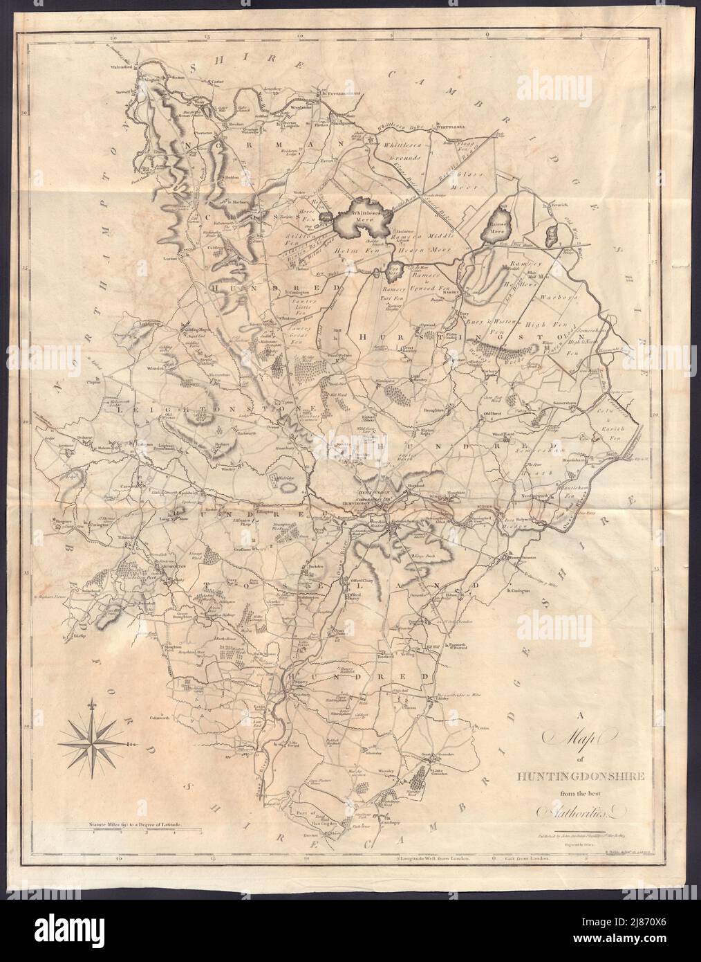 "Una mappa di Huntingdonshire dalle migliori autorità". Mappa della contea. CARY 1805 Foto Stock