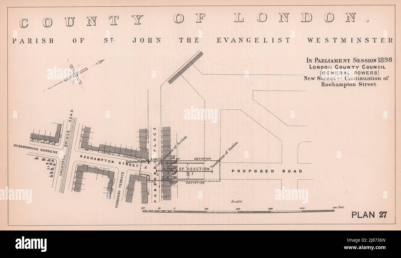1898 Roehampton Street (ora John Islip Street) estensione. Pimlico 1898 vecchia mappa Foto Stock
