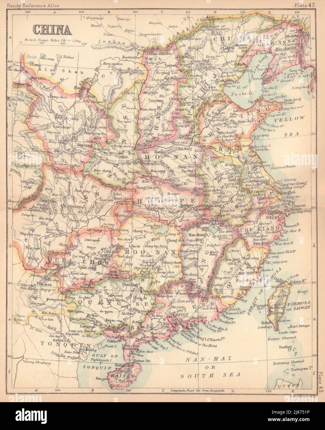 Mappa antica della Cina. BARTOLOMEO 1888 vecchio piano d'annata Foto Stock