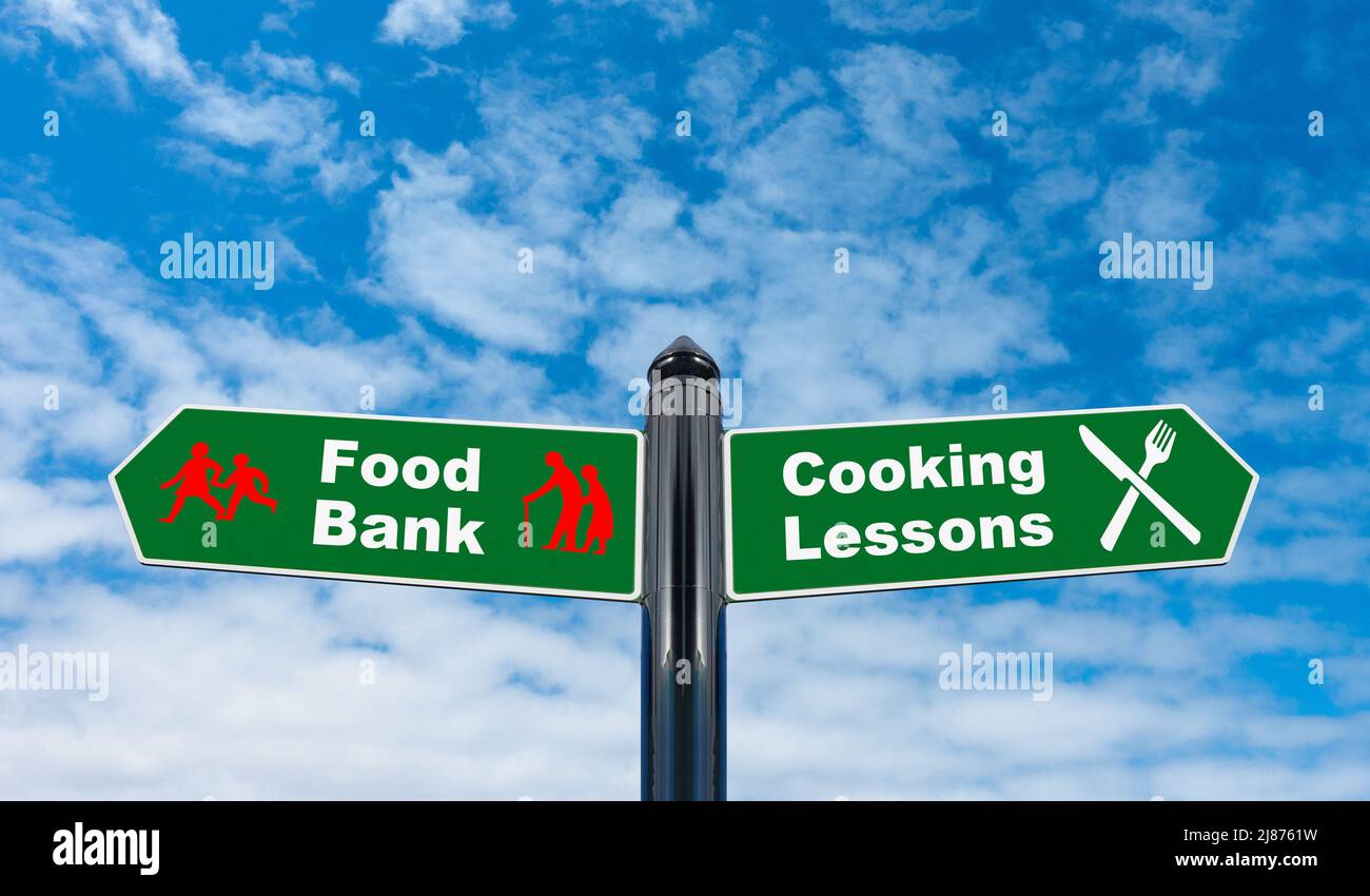 Banca alimentare e lezioni di cucina, costo della vita crisi, inflazione, Regno Unito, concetto... Foto Stock
