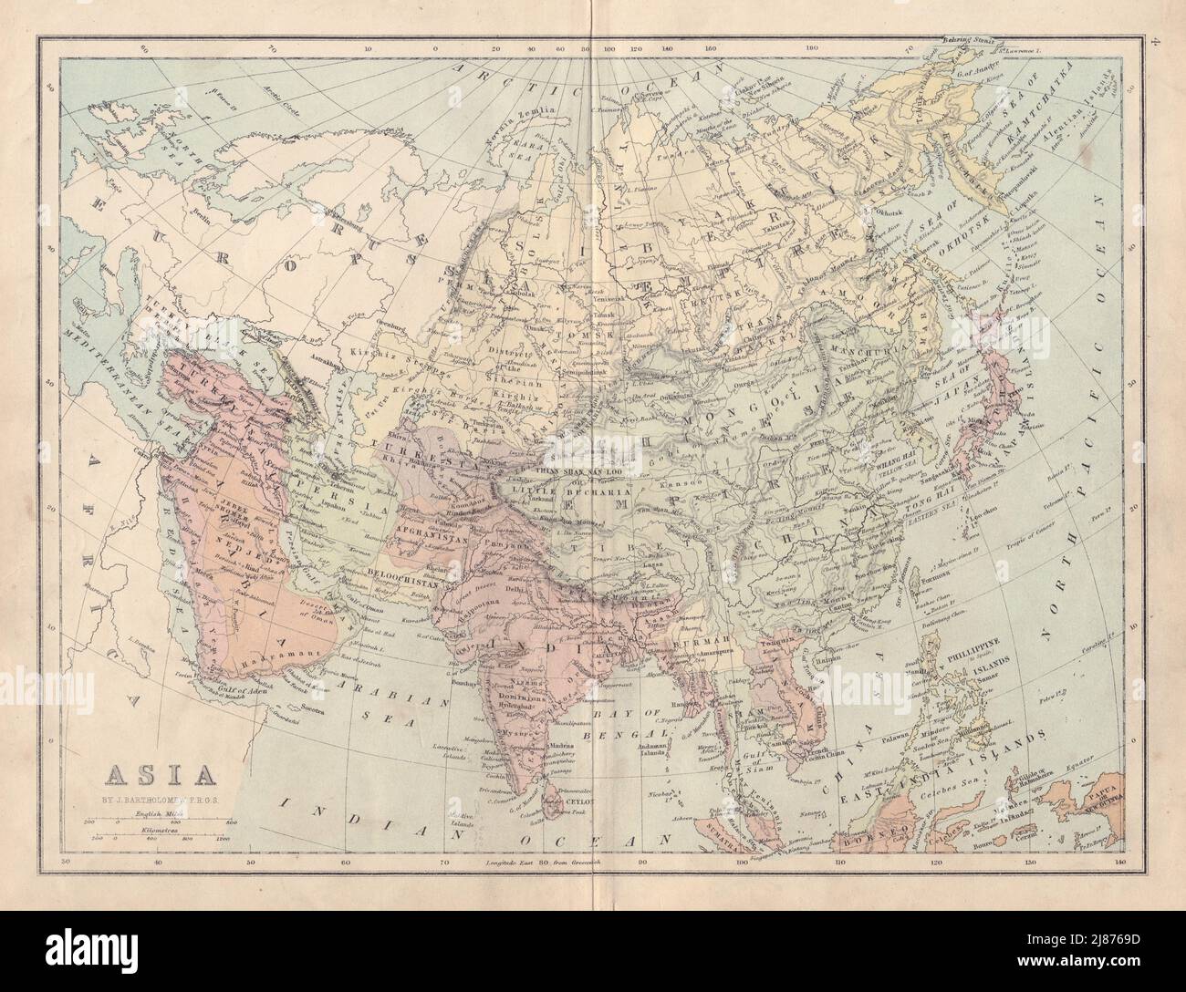 ASIA Impero Ottomano Turkestan Impero Cinese Oman Siam COLLINS 1873 vecchia mappa Foto Stock