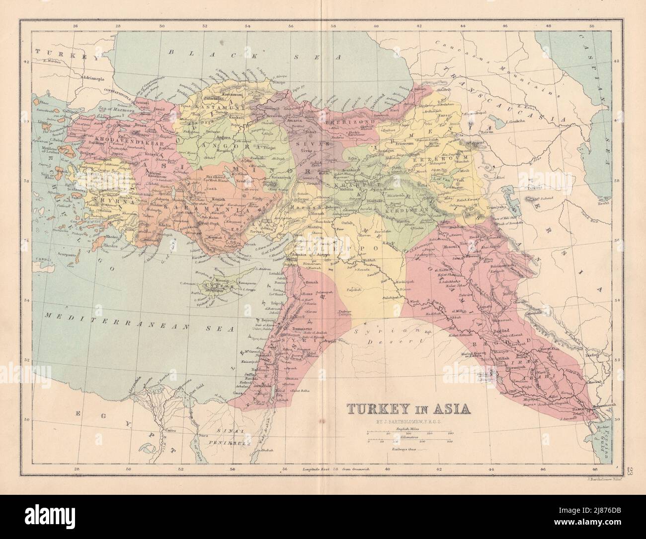 TURCHIA IN ASIA. Ottomano Iraq, Levante e Cipro. COLLINS 1873 vecchia mappa antica Foto Stock