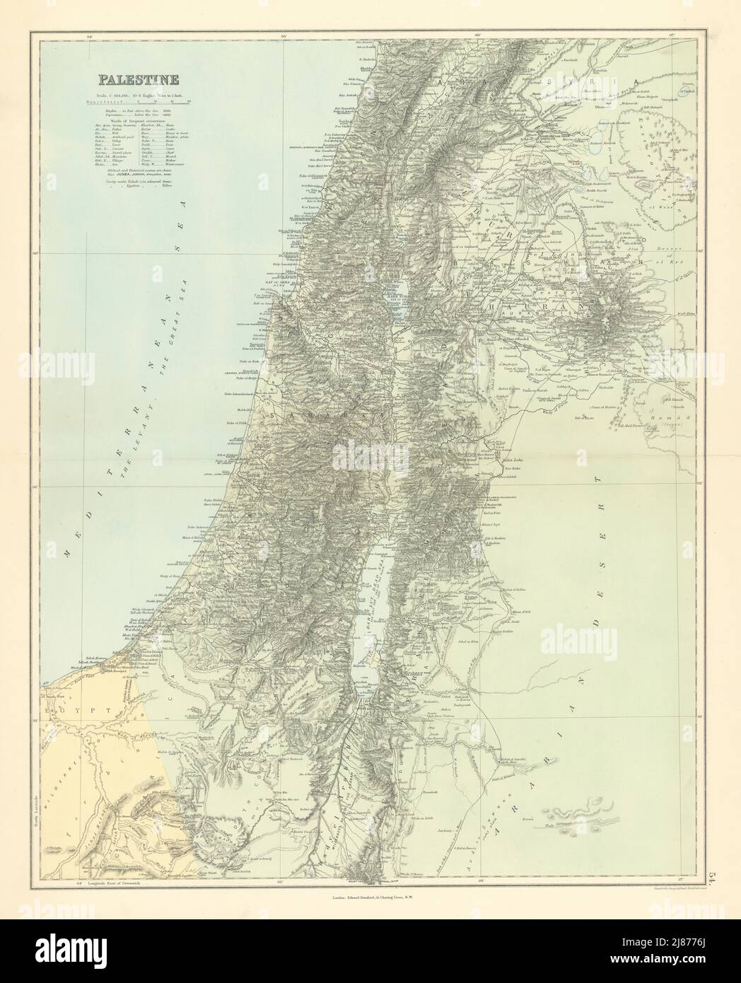 Palestina Terra Santa Israele Libano Giordania Siria nomi biblici STANFORD 1887 mappa Foto Stock