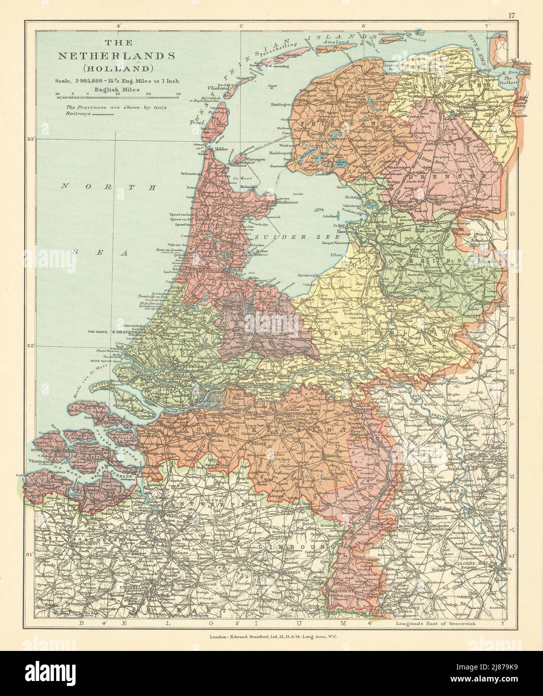 I Paesi Bassi (Olanda) nelle province/provincie. STANFORD c1925 vecchia mappa Foto Stock