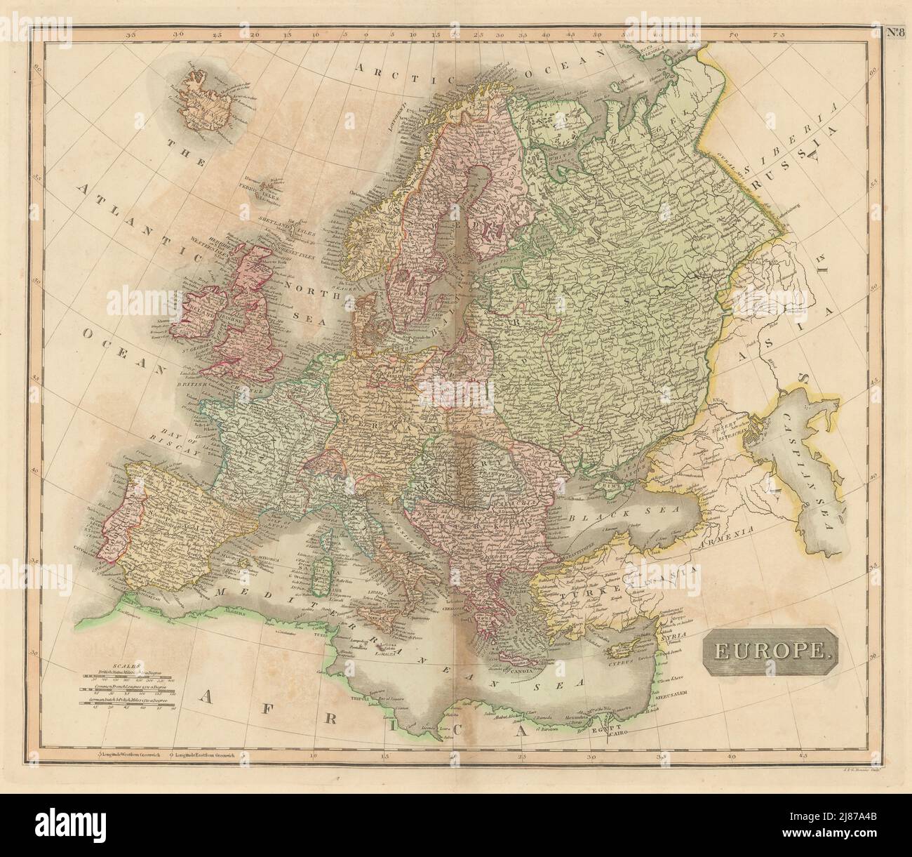 Inizio del 19 ° secolo 'Europa' di John Thomson 1817 antico mappa piano grafico Foto Stock