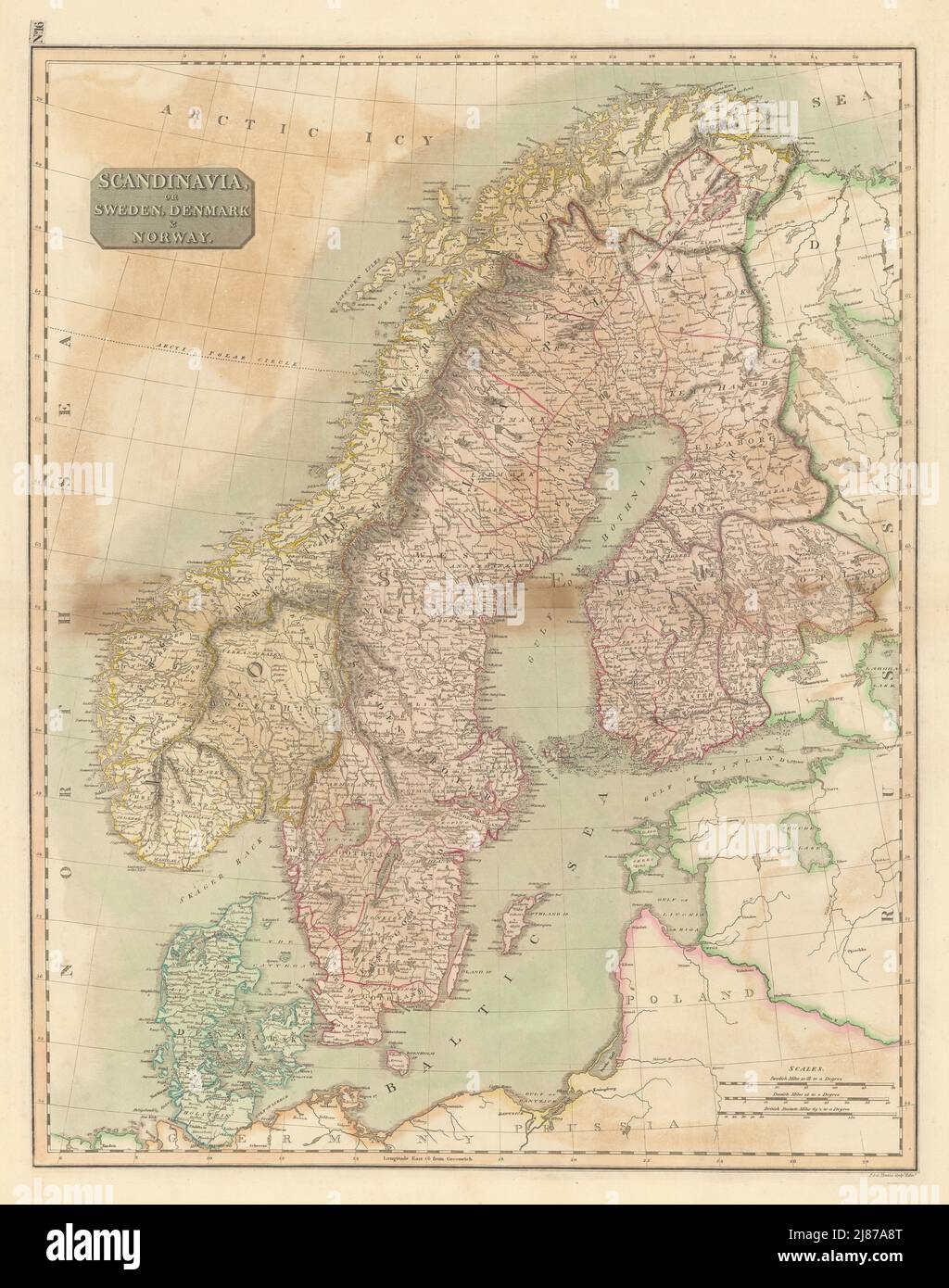 'Scandinavia, o la Svezia, la Danimarca e la Norvegia' svedese in Finlandia. THOMSON 1817 mappa Foto Stock