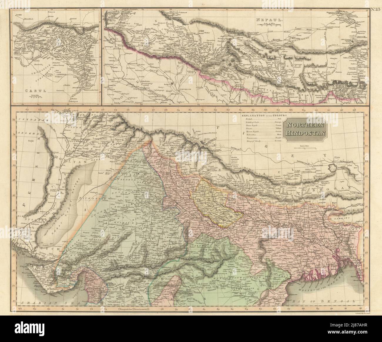 'Hindostan Settentrionale' India Britannica con Nepal & Cabul Afghanistan THOMSON 1817 mappa Foto Stock