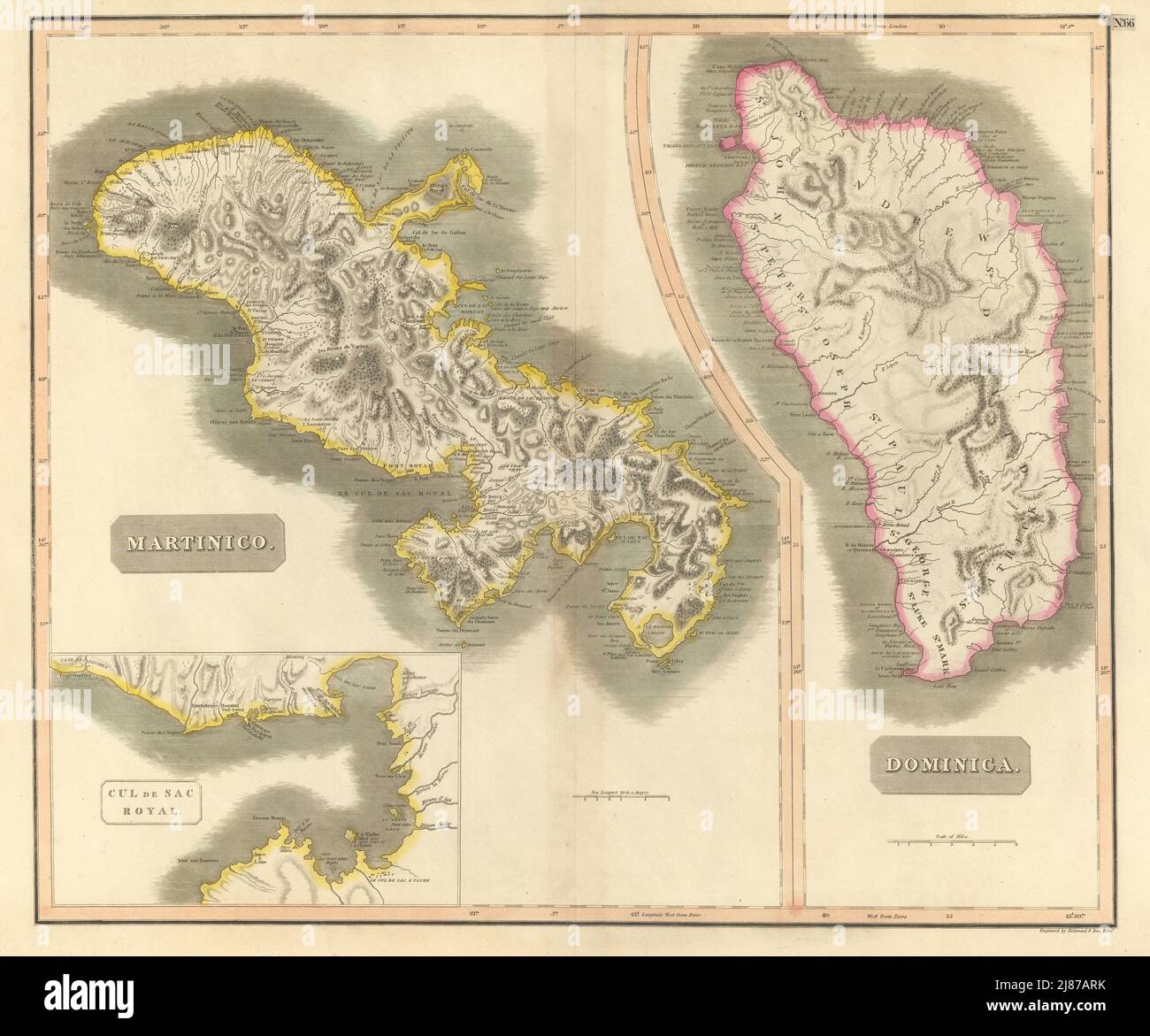 Dominica & 'Martinico' (Martinica). Baia Fort-de-France. THOMSON 1817 mappa vecchia Foto Stock