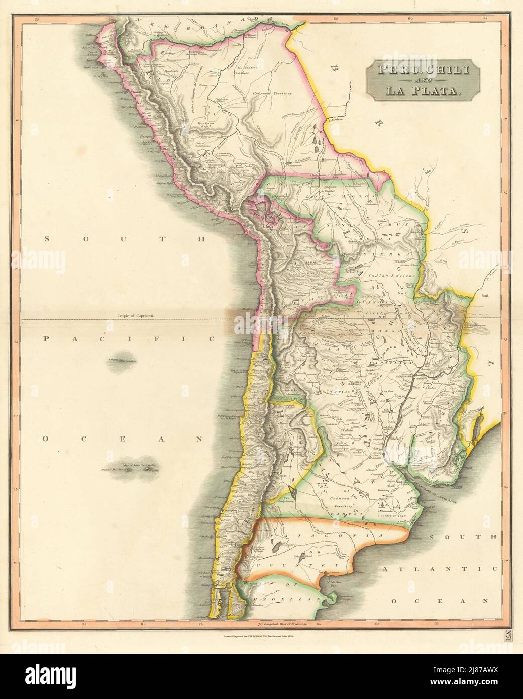 "Il Perù, il peperoncino e La Plata Viceregno". Argentina Chile Bolivia. THOMSON 1817 mappa Foto Stock