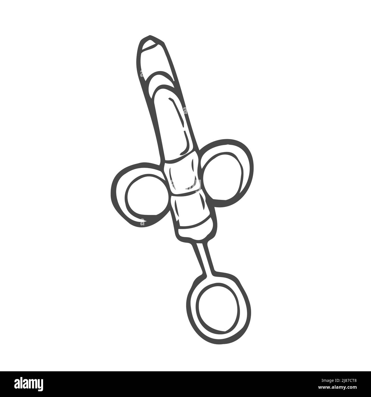 Linea di taglio a mano libera della silhouette degli strumenti dentali. Strumenti medici. Illustrazione vettoriale isolata. Illustrazione Vettoriale