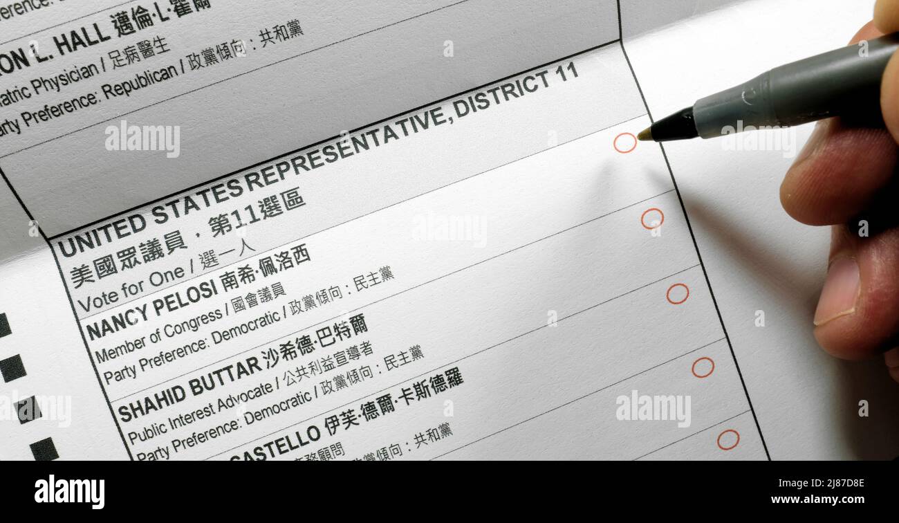 Scrutinio cartaceo ufficiale per posta per le elezioni primarie della California del 7 giugno 2022; distretto dei rappresentanti degli Stati Uniti 11; Nancy Pelosi. Foto Stock