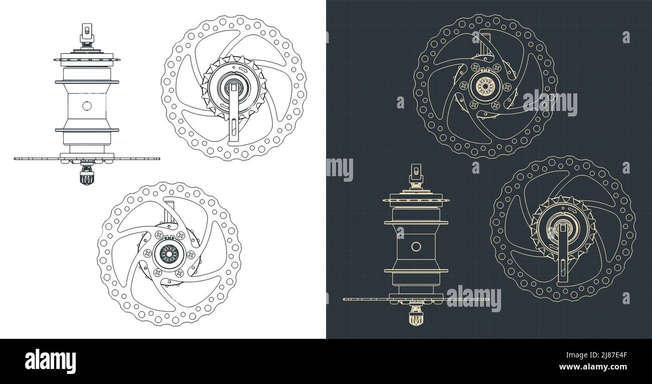 Illustrazione vettoriale stilizzata dei progetti del mozzo posteriore della bicicletta Illustrazione Vettoriale