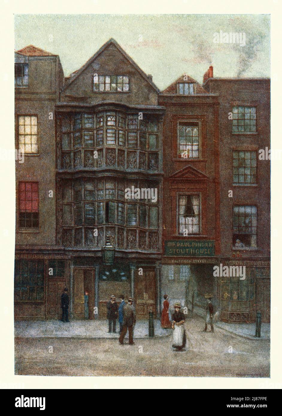 L'architettura svanita di Londra, Sir Paul Pindar's House, la casa a graticcio, Bishopsgate Street, 1877, Philip Norman Foto Stock