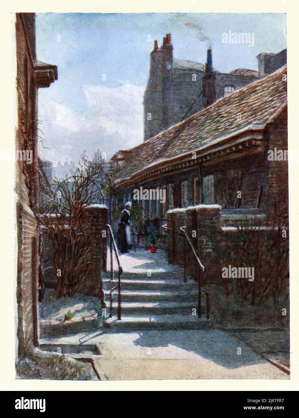 L'architettura svanita di Londra, Almshouses della società Skinners, Mile End, 1892, Philip Norman Foto Stock