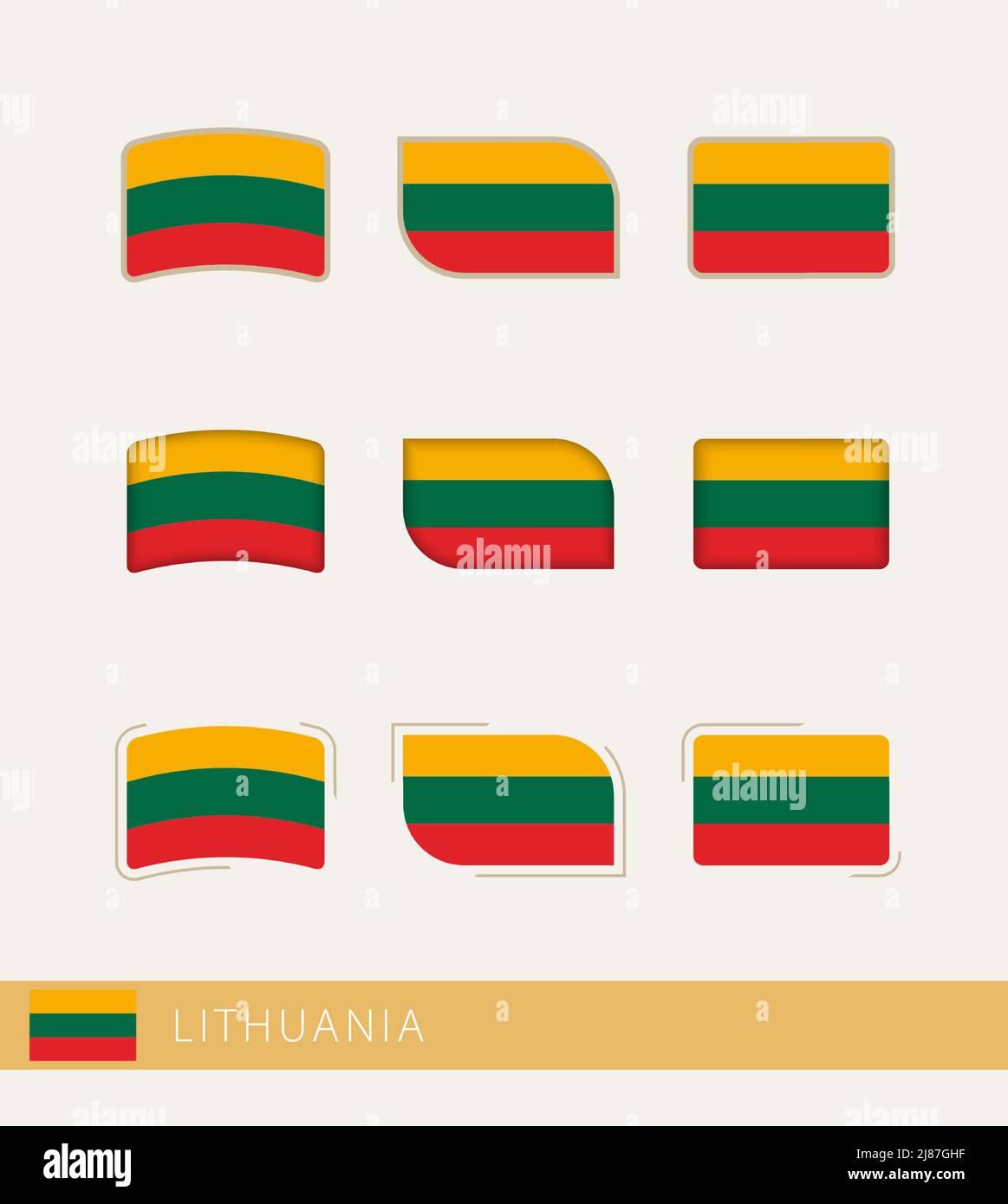 Bandiere vettoriali della Lituania, raccolta di bandiere lituane. Icona vettore. Illustrazione Vettoriale