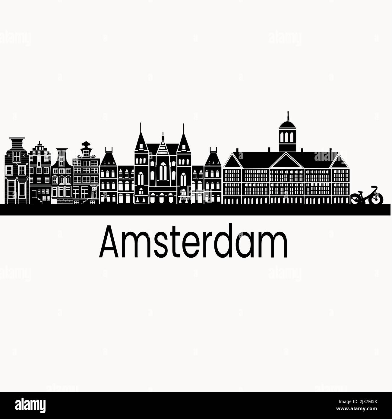 Skyline della città di Amsterdam, Paesi Bassi Illustrazione Vettoriale