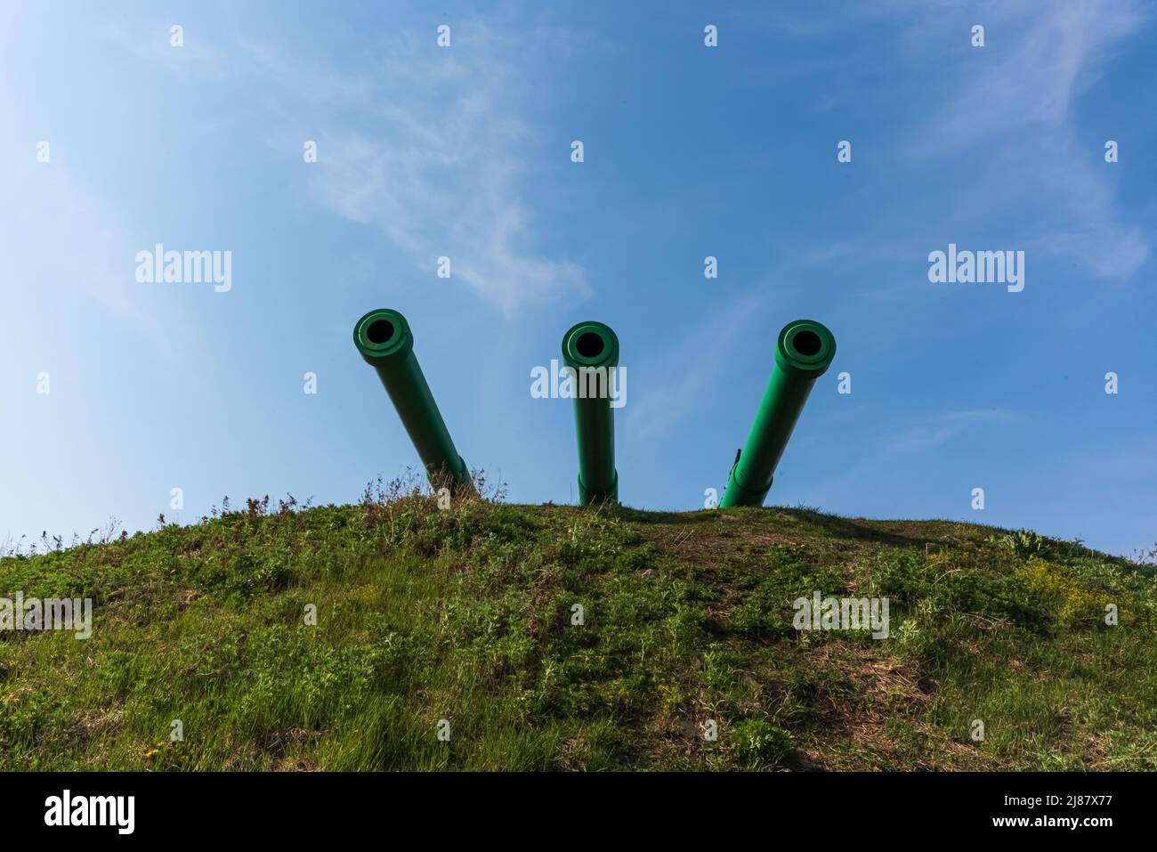 Voroshilov batteria - nave torre pistole sull'isola russa. Foto di alta qualità Foto Stock